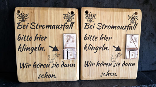 Lustiges Holzschild „Klingel bei Stromausfall“ – Witziges Geschenk & Partykeller-Deko
