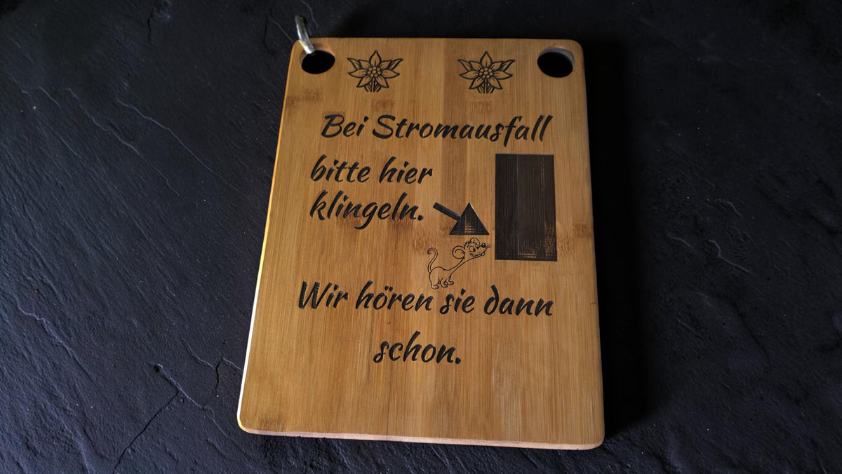 Lustiges Holzschild „Klingel bei Stromausfall“ – Witziges Geschenk & Partykeller-Deko