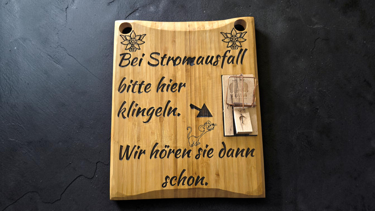 Lustiges Holzschild „Klingel bei Stromausfall“ – Witziges Geschenk & Partykeller-Deko