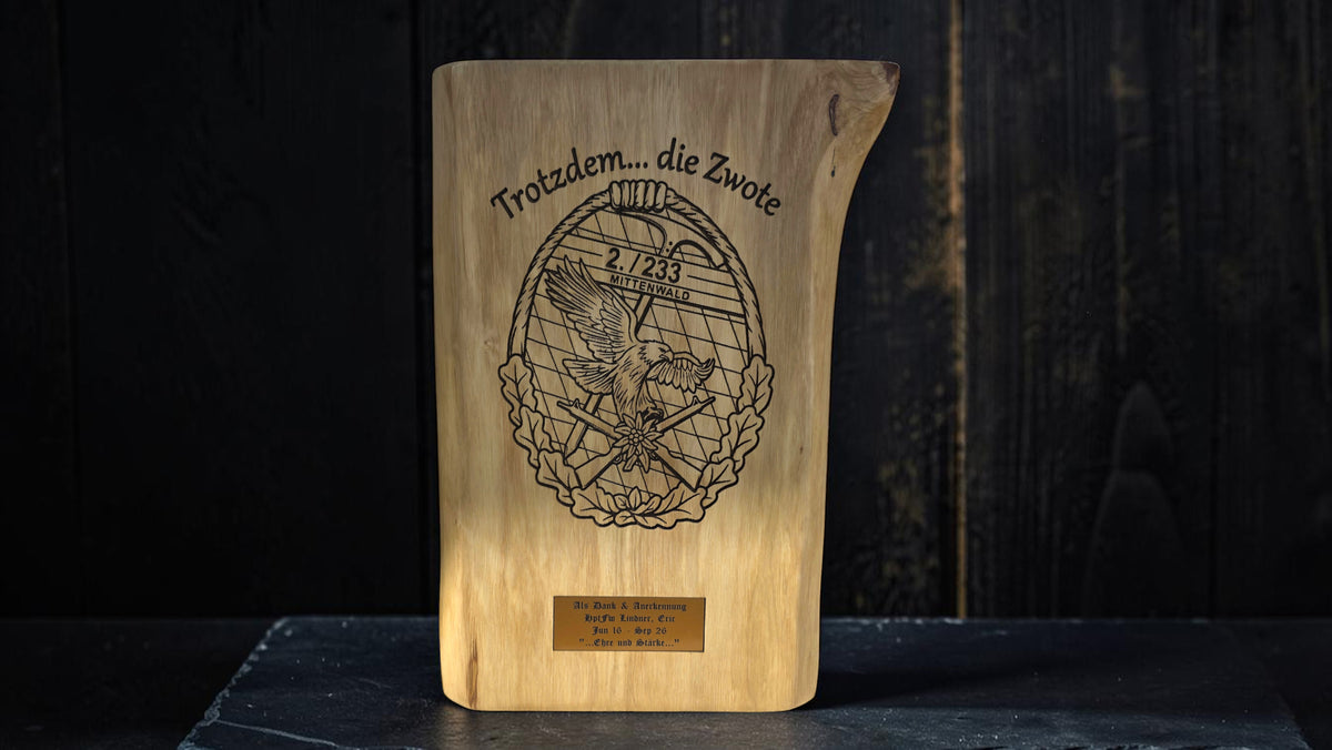 Premium Bundeswehr Abschiedsbohle – Personalisiertes Erinnerungsgeschenk aus Massivholz - Kompanie